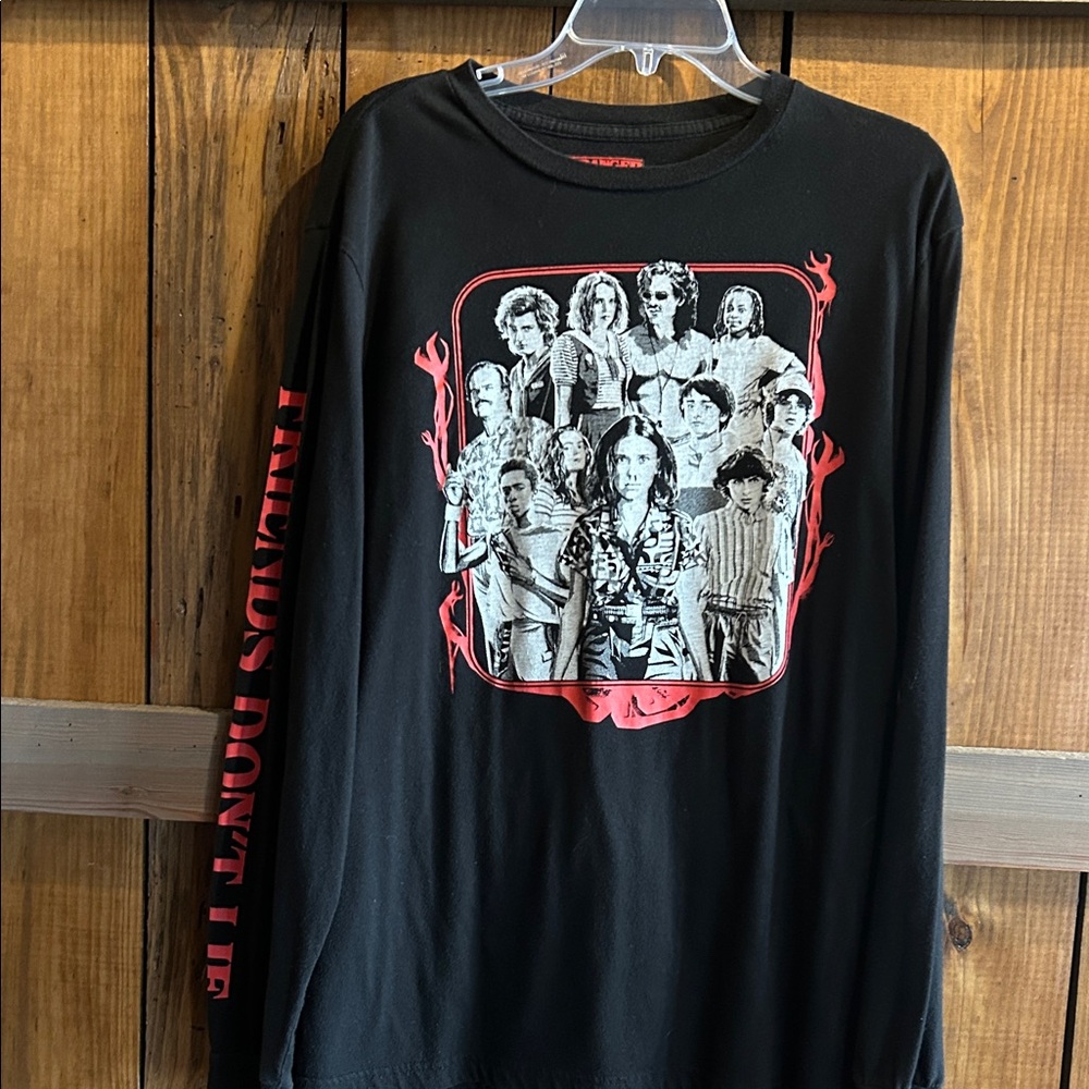 Black Netflix Stranger Things Graphic Long Sleeve Men Shirt